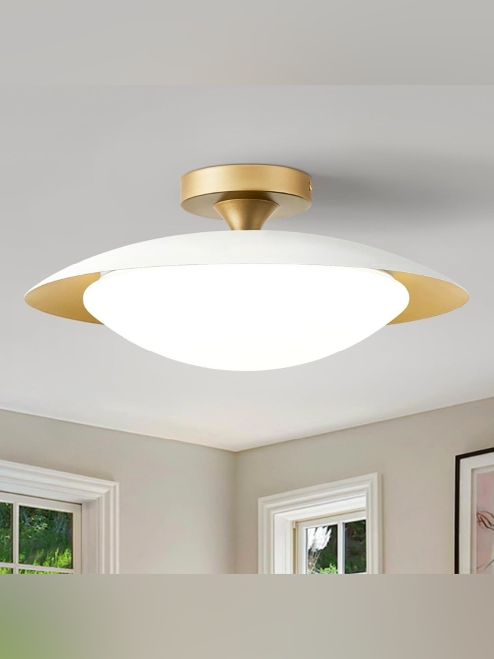 ZUYURT Small Dimmable Mid Century Modern Ceiling Light,5CCT LED White/Gold